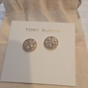 Tory Burch Gold-Tone Logo Stud Earrings